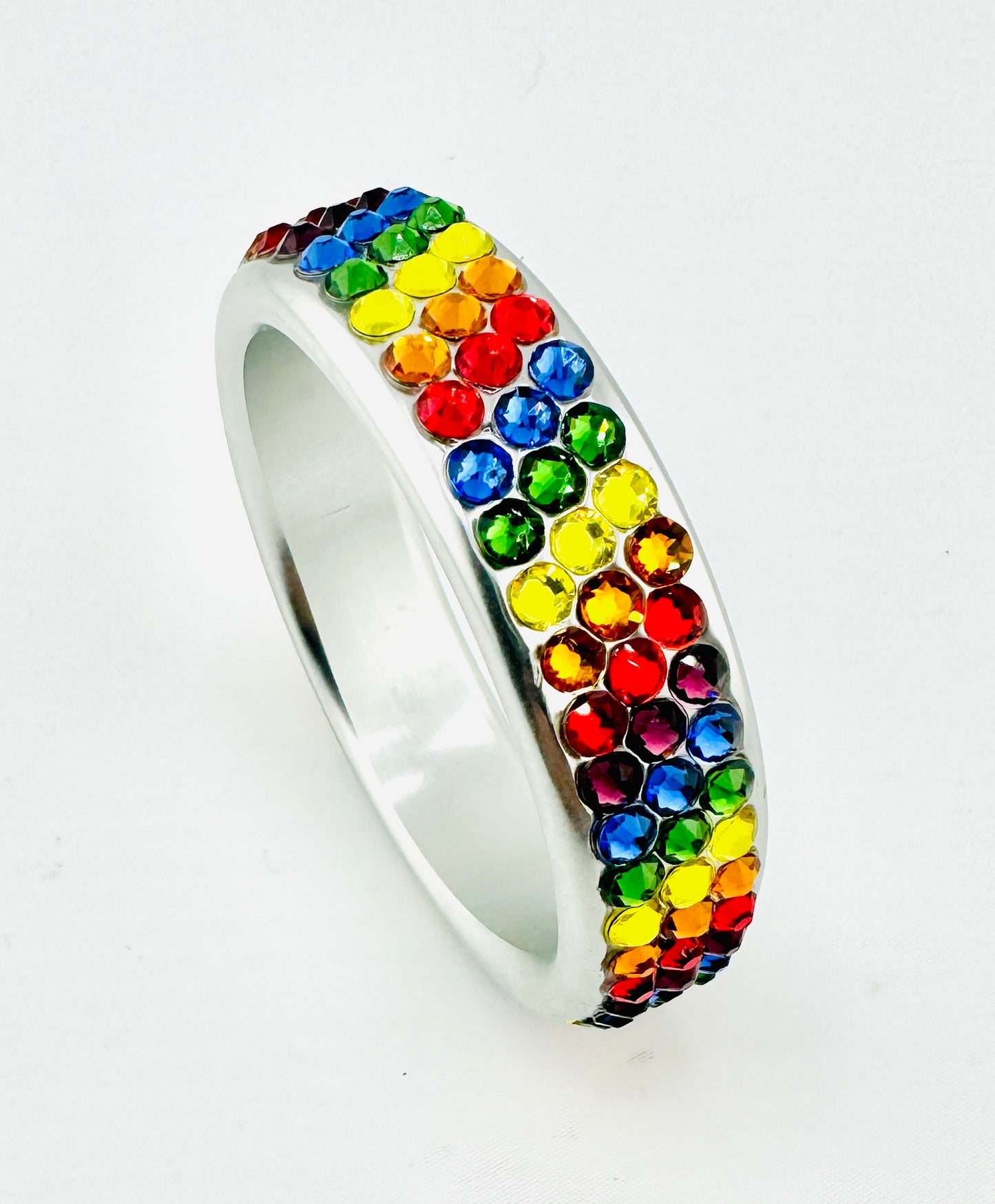 DIAGONAL - GAY PRIDE AUSTRALIAN CRYSTAL STUDDED ALUMINUM COCK RING