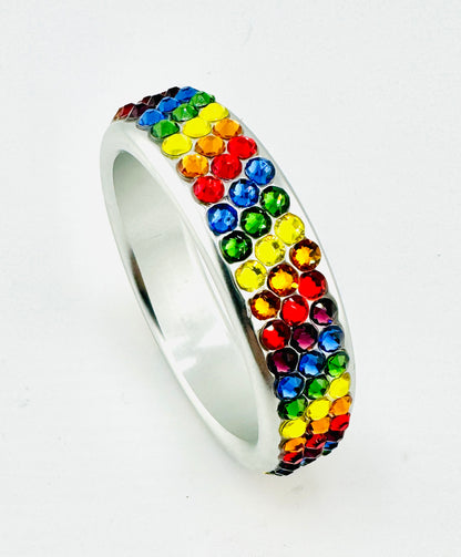 DIAGONAL - GAY PRIDE AUSTRALIAN CRYSTAL STUDDED ALUMINUM COCK RING