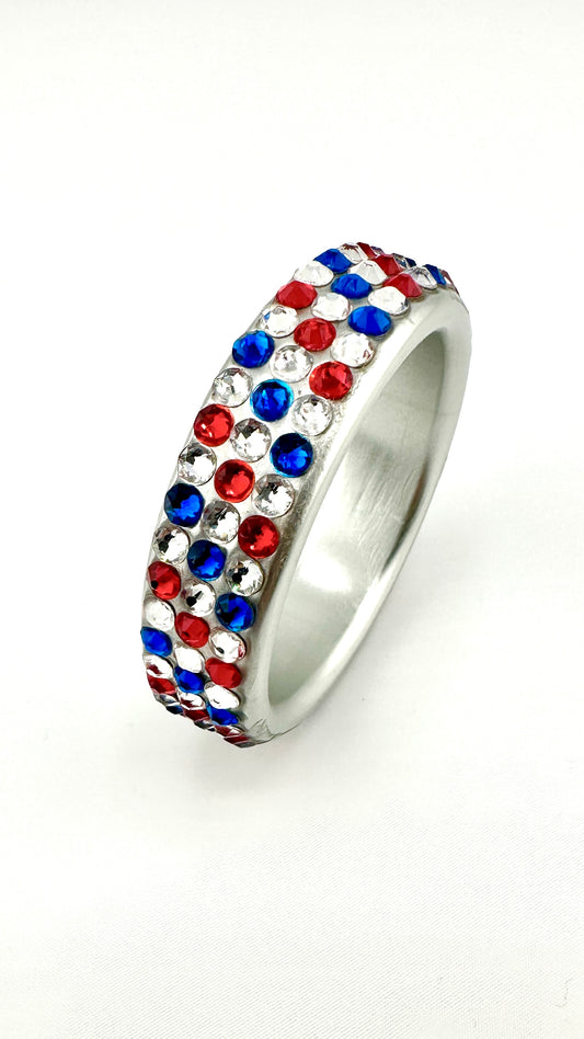 RED WHITE & BLUE CRYSTAL STUDDED ALUMINUM COCK RING