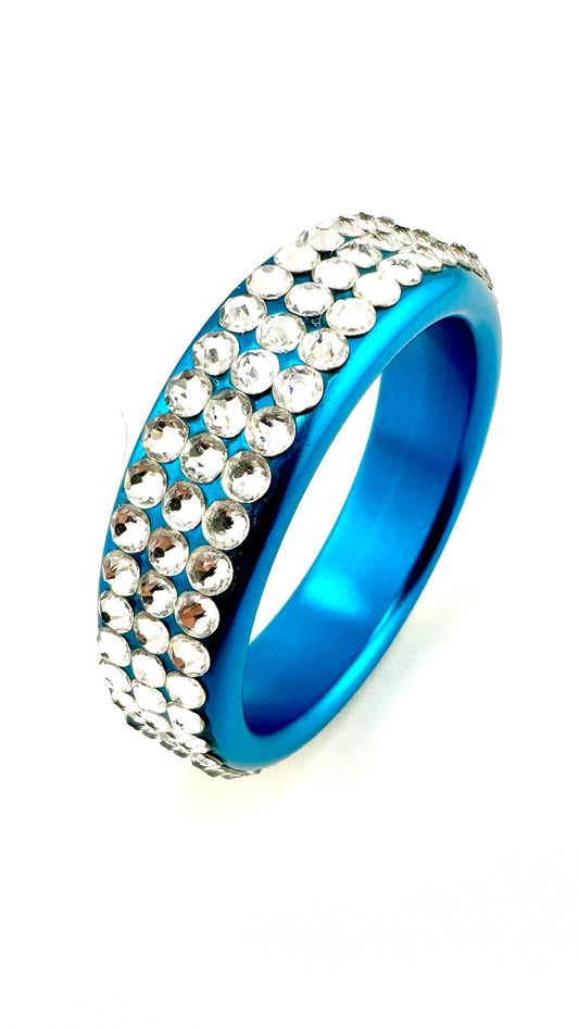 BRIGHT TEAL CRYSTAL STUDDED COCK RING