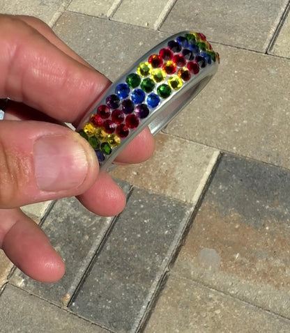 DIAGONAL - GAY PRIDE AUSTRALIAN CRYSTAL STUDDED ALUMINUM COCK RING